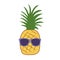 Cartoon pineapple fruit wearing purple sunglasses