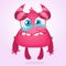 Cartoon pink adorable tiny monster character mascot crying with tear. Vector illustration for Halloween.