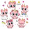 Cartoon Pink Kittens Unicorns isolated on a white background