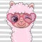 Cartoon Pink Lama with pink heart glasses