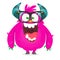 Cartoon pink monster nerd wearing glasses. Vector illustration isolated.