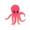 Cartoon pink octopus with big shiny eyes. Soft-bodied mollusk with six tentacles. Marine wildlife. Flat vector design