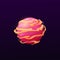 Cartoon pink space planet with long clouds icon