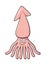 Cartoon pink squid with shy smile