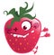 Cartoon pink strawberry fruit character making a crazy face