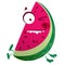 Cartoon pink watermelon fruit character making a crazy face