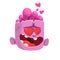 Cartoon pink zombie in love. St. Valentine`s Day vector illustration.