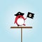 Cartoon pirate bird with hat and scull flag