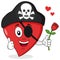 Cartoon Pirate Heart with Red Rose