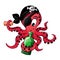 Cartoon pirate octopus with bottle