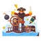 Cartoon pirate with sword and hook on ship. Vector illustration