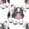 Cartoon pixelated bull cow seamless pattern. Design is suitable for wallpaper in a nursery