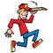 Cartoon of pizza running delivery boy