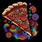 Cartoon pizza slice with different ingredients. Generative AI