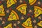 Cartoon pizza slices pattern. Delicious background with pizza