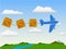 Cartoon plane in the sky with cargo