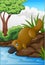 Cartoon platypus in forest creek
