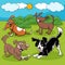 Cartoon playful dogs and puppies characters group