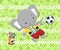 Cartoon of Playing soccer with cute elephant