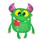 Cartoon pleased funny monster showing tongue. Halloween vector illustration of funny troll or gremlin.