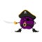 Cartoon plum fruit pirate and corsair character