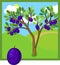 Cartoon plum tree with ripe plums and green leaves