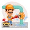 Cartoon Plumber Repairing a Pipe