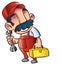 Cartoon plumber with wrench and toolkit
