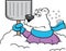 Cartoon polar bear holding a snow shovel.