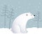 Cartoon polar bear with winter landscape scene on a snowy day