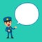 Cartoon a policeman character with white speech bubble