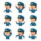 Cartoon a policeman faces showing different emotions