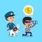 Cartoon policeman standing behind a thief with dog