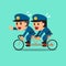 Cartoon policemen ride tandem bicycle