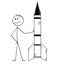 Cartoon of Politician or Businessman Leaning on Missile or Military Rocket