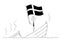 Cartoon of Politician Standing Depressed on Sinking Boat Waving the Flag of Kingdom of Denmark