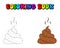 Cartoon poop, shit coloring book isolated on white background
