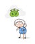 Cartoon Poor Old Woman Thinking about Money Vector Illustration