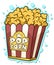 Cartoon popcorn in paper bucket box