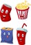 Cartoon Popcorn, soft drink, french fries and potato chips