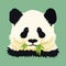 Cartoon portrait. Cute giant panda chewing green bamboo leaves.