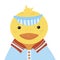 Cartoon portrait of a duckling. Stylized happy duck in a cap. Drawing for children. Vector illustration for a greeting