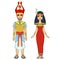 Cartoon portrait of Egyptian family in ancient clothes. Pharaoh, King, God. Full growth.