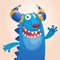 Cartoon portrait of smiling blue monster dragon.