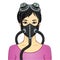 Cartoon portrait of a young Asian woman In protective leather mask and steampunk glasses.