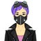 Cartoon portrait of a young Asian woman In protective leather mask and steampunk glasses.