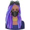 Cartoon portrait of a young black woman In protective leather mask and steampunk glasses.