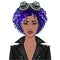 Cartoon portrait of a young black woman wearing a coat and in steampunk glasses.