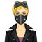 Cartoon portrait of a young white woman In protective leather mask and steampunk glasses.