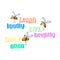 Cartoon positive bees. Laugh out loud, smile more often, live brightly. Illustration for printing